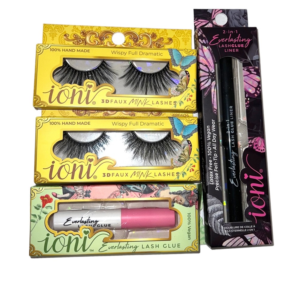 Ioni 3D Faux Mink Lashes and Lash Glue Liner Bundle